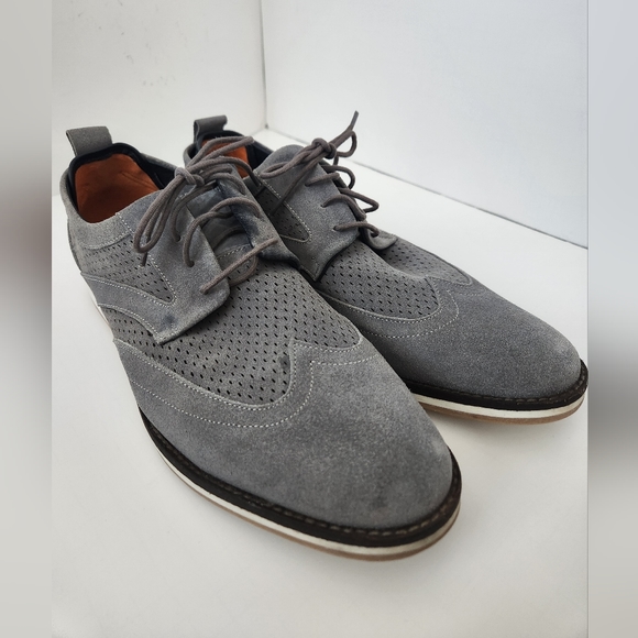 Thomas & Vine Jett Wing Tip Derby Gray Suede Upper Oxford Mens Shoes Sz 12 - Picture 3 of 12